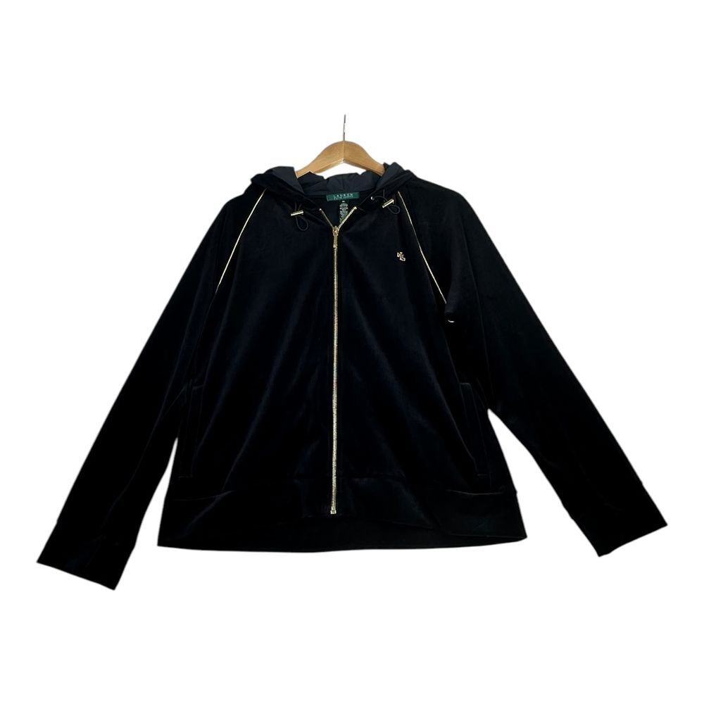 Lauren Ralph Lauren Track Full Zip Velvet Jacket size XL Black/Gold